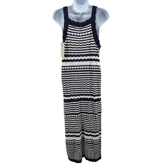 Joie Open-Knit Sleeveless Sweater Maxi Dress WMNS L Black White Striped  Crochet - Picture 7 of 8